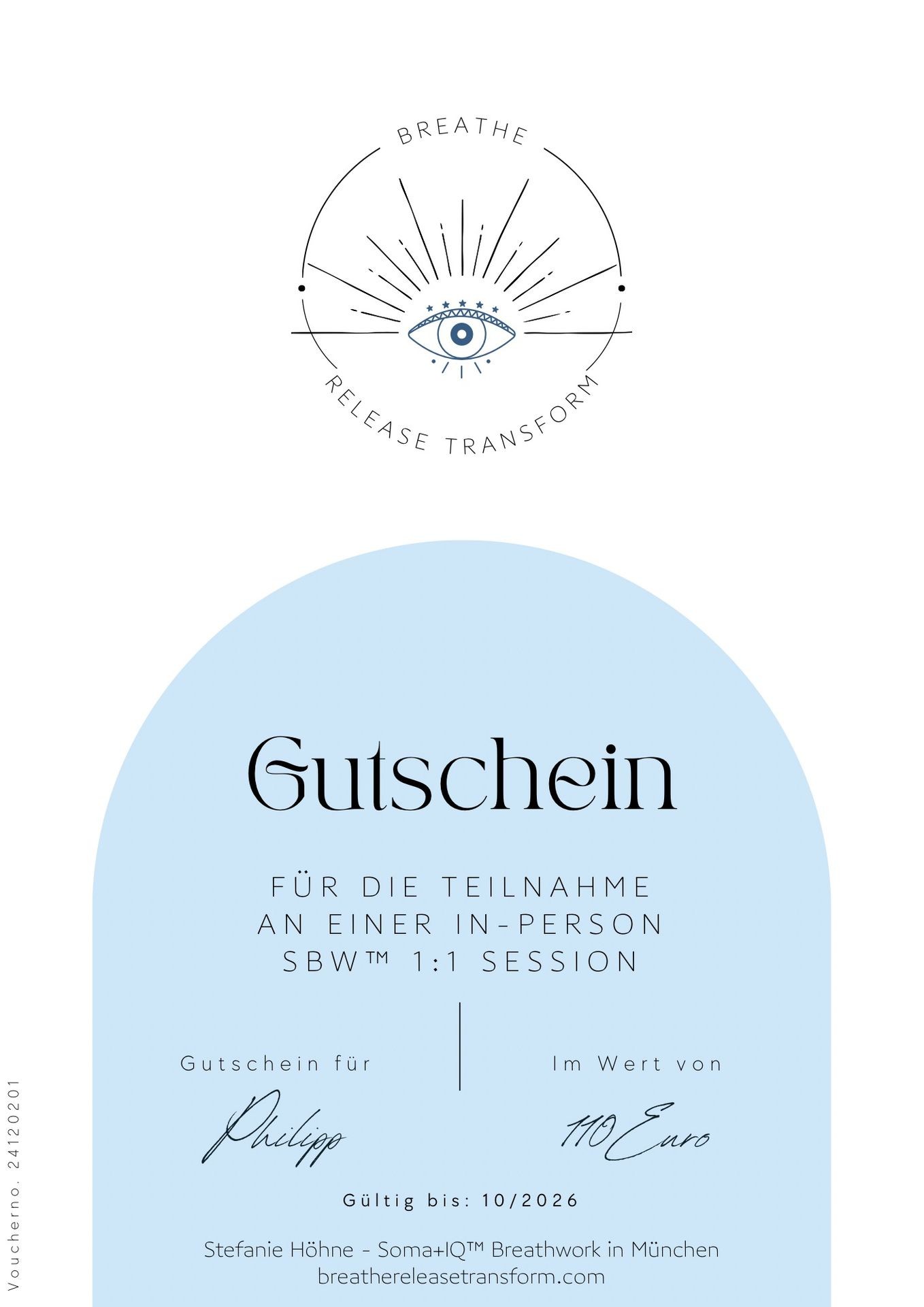 Gutschein für die Teilnahme an einer 1:1 breathwork session
